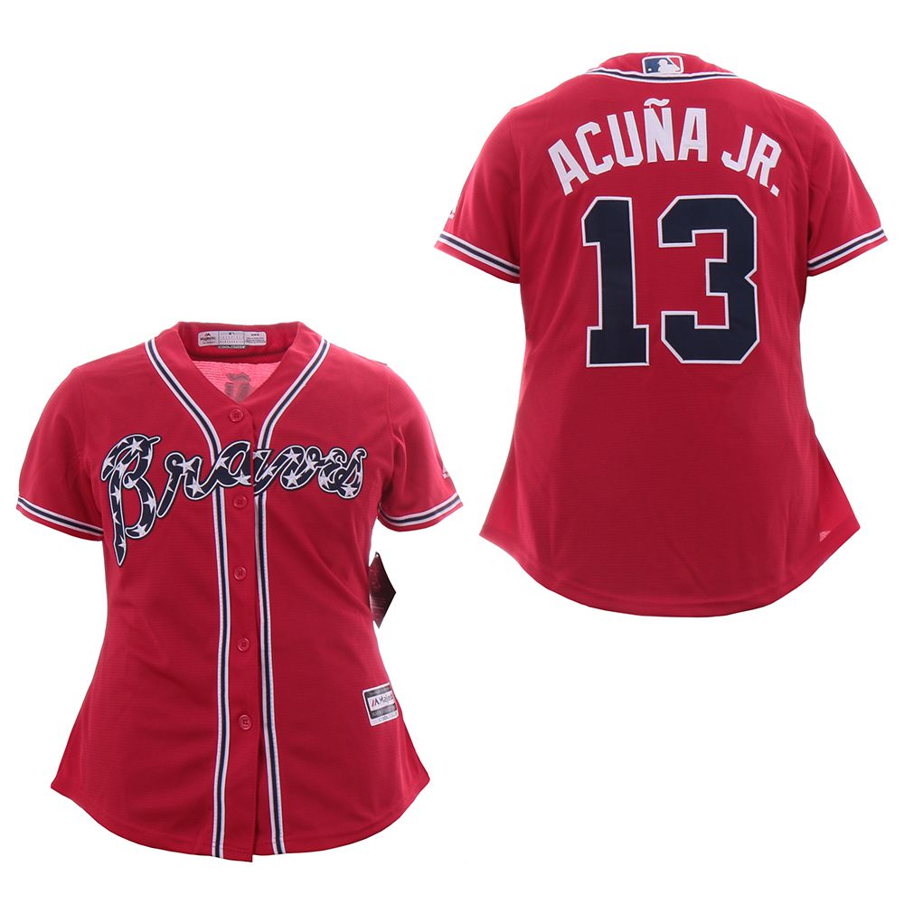 Women Atlanta Braves 13 Acuna jr Red MLB Jerseys